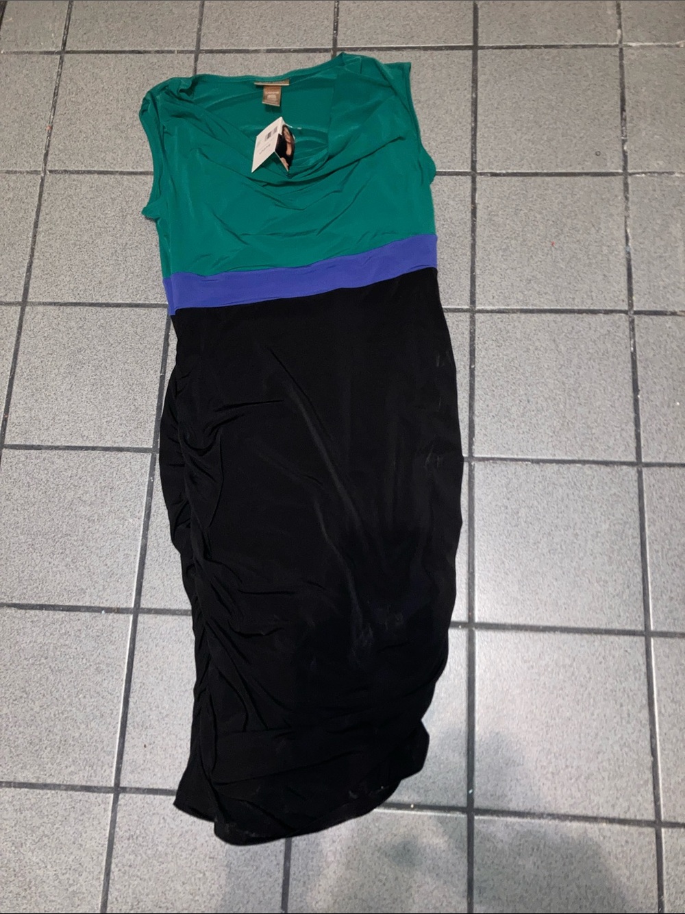 Miss Tina Green, Purple & Black Colorblock Maxi Dress